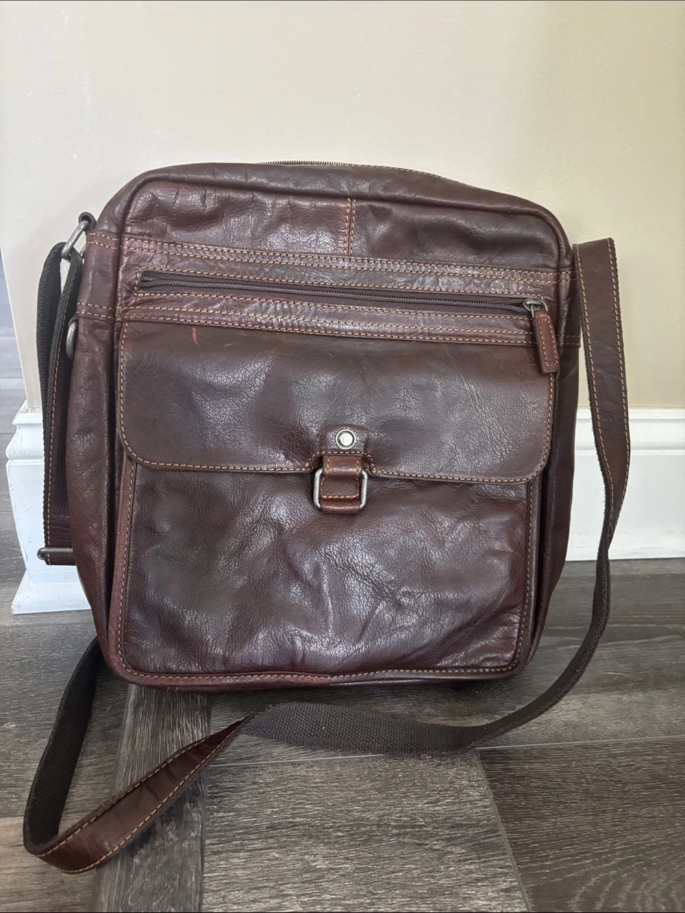 Genuine Brown Leather Crossbody Messenger Bag